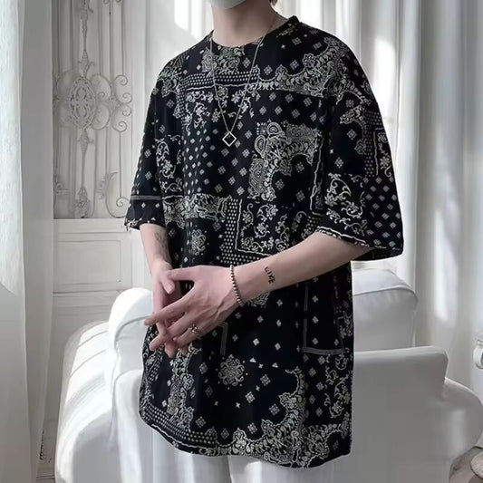 Baggy Men's T-shirt Print Male Tees Shirts Tops Harajuku Aesthetic Clothing Short Quarter Sleeve Original Streetwear Casual Chic