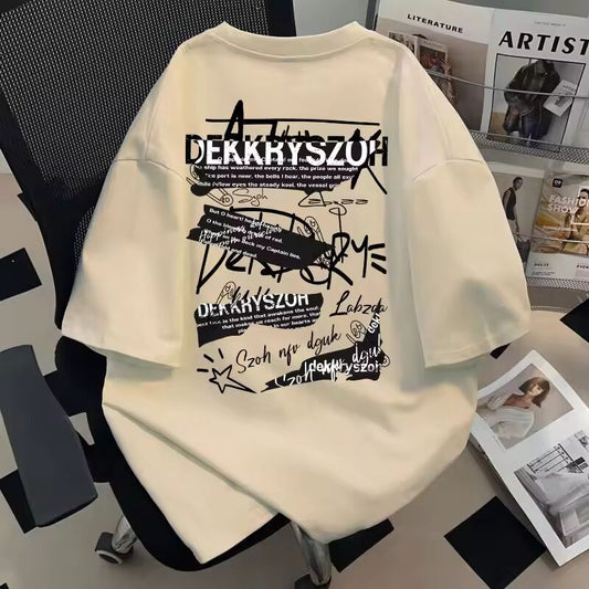 Summer Hip Hop High Street Trendy Personalized Printed Round Neck Short Sleeve Couple Loose Harajuku Casual T-shirt Top y2k