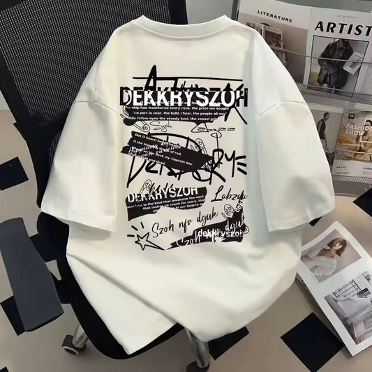 Summer Hip Hop High Street Trendy Personalized Printed Round Neck Short Sleeve Couple Loose Harajuku Casual T-shirt Top y2k
